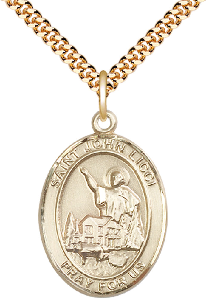 14kt Gold Filled Saint John Licci Pendant on a 24 inch Gold Plate Heavy Curb chain