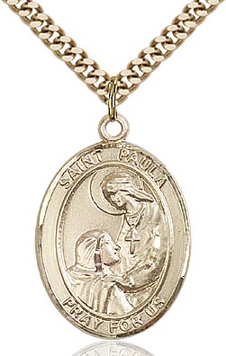 14kt Gold Filled Saint Paula Pendant on a 24 inch Gold Plate Heavy Curb chain