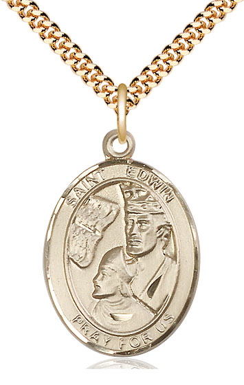 14kt Gold Filled Saint Edwin Pendant on a 24 inch Gold Plate Heavy Curb chain