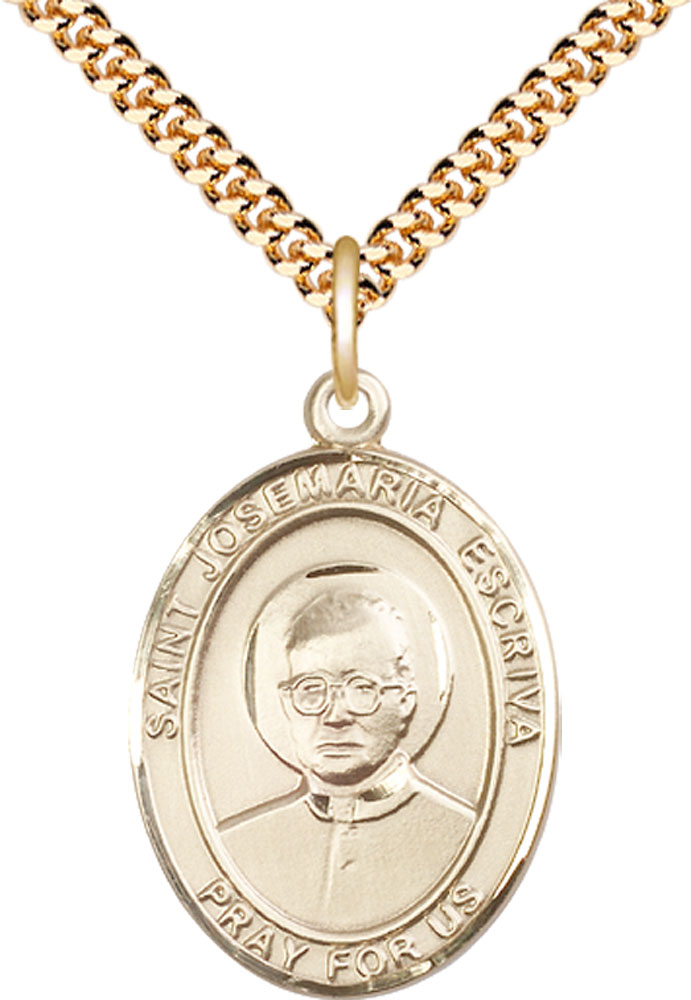 14kt Gold Filled Saint Josemaria Escriva Pendant on a 24 inch Gold Plate Heavy Curb chain