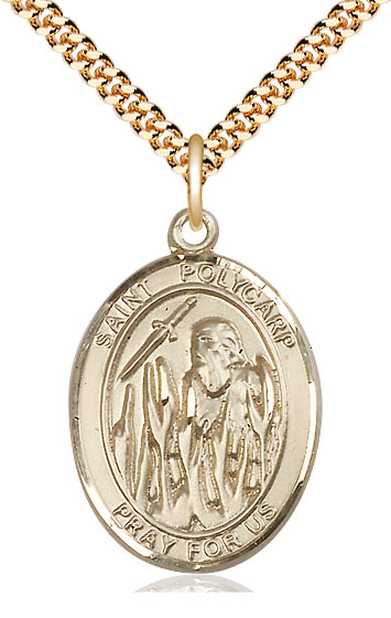 14kt Gold Filled Saint Polycarp of Smyrna Pendant on a 24 inch Gold Plate Heavy Curb chain