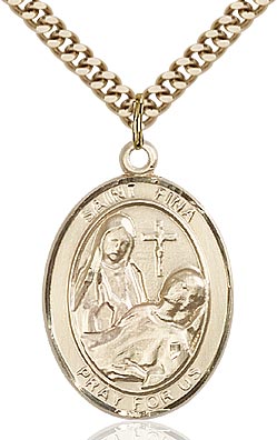 14kt Gold Filled Saint Fina Pendant on a 24 inch Gold Plate Heavy Curb chain