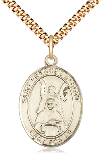 14kt Gold Filled Saint Frances of Rome Pendant on a 24 inch Gold Plate Heavy Curb chain