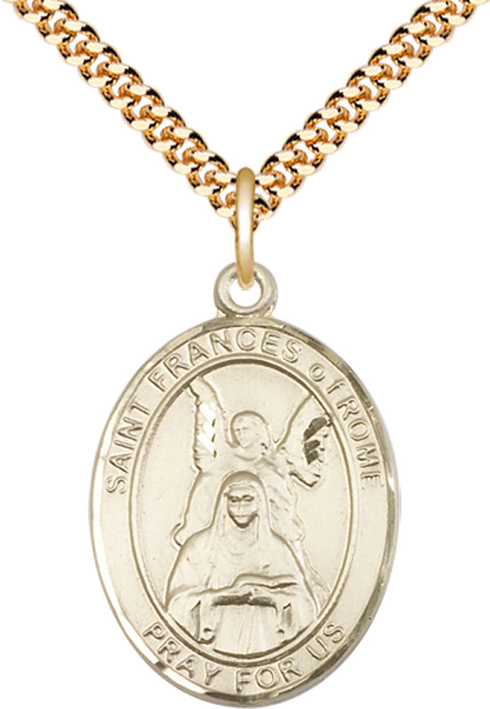 14kt Gold Filled Saint Frances of Rome Pendant on a 24 inch Gold Plate Heavy Curb chain