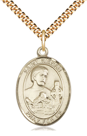 14kt Gold Filled Saint Kieran Pendant on a 24 inch Gold Plate Heavy Curb chain