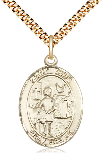 14kt Gold Filled Saint Vitus Pendant on a 24 inch Gold Plate Heavy Curb chain