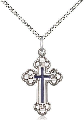 Sterling Silver Russian Cross Pendant on a 18 inch Sterling Silver Light Curb chain