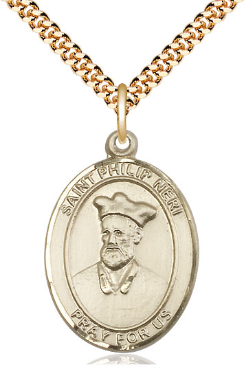 14kt Gold Filled Saint Philip Neri Pendant on a 24 inch Gold Plate Heavy Curb chain