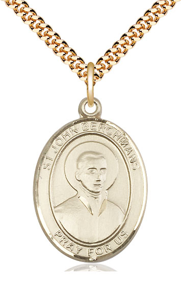 14kt Gold Filled Saint John Berchmans Pendant on a 24 inch Gold Plate Heavy Curb chain