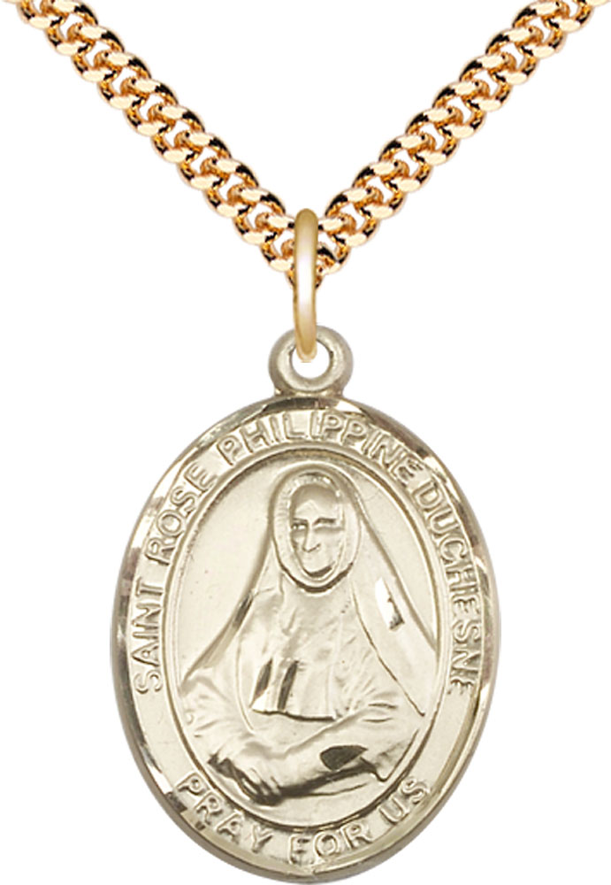 14kt Gold Filled Saint Rose Philippine Pendant on a 24 inch Gold Plate Heavy Curb chain