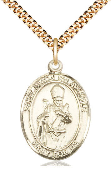 14kt Gold Filled Saint Simon Pendant on a 24 inch Gold Plate Heavy Curb chain