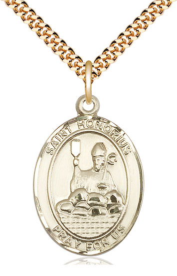 14kt Gold Filled Saint Honorius Pendant on a 24 inch Gold Plate Heavy Curb chain