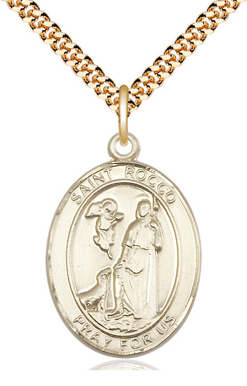 14kt Gold Filled Saint Rocco Pendant on a 24 inch Gold Plate Heavy Curb chain