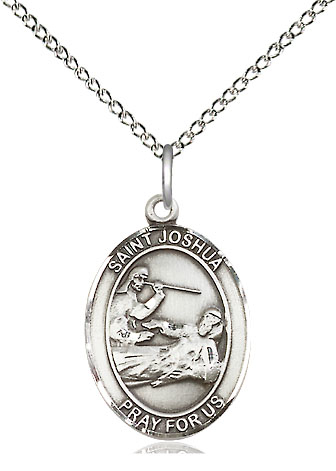 Sterling Silver Saint Joshua Pendant on a 18 inch Sterling Silver Light Curb chain