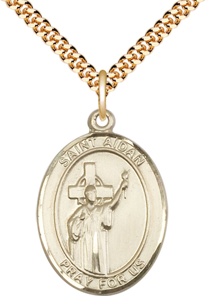 14kt Gold Filled Saint Aidan of Lindesfarne Pendant on a 24 inch Gold Plate Heavy Curb chain