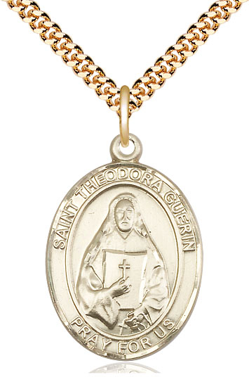 14kt Gold Filled Saint Theodora Pendant on a 24 inch Gold Plate Heavy Curb chain