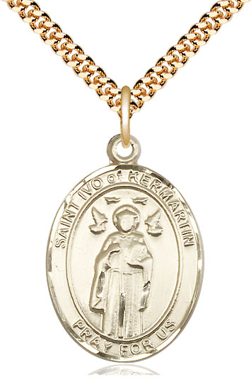 14kt Gold Filled Saint Ivo Pendant on a 24 inch Gold Plate Heavy Curb chain