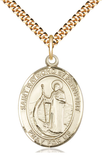 14kt Gold Filled Saint Raymond of Penafort Pendant on a 24 inch Gold Plate Heavy Curb chain