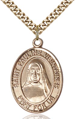 14kt Gold Filled Saint Pauline Visintainer Pendant on a 24 inch Gold Plate Heavy Curb chain
