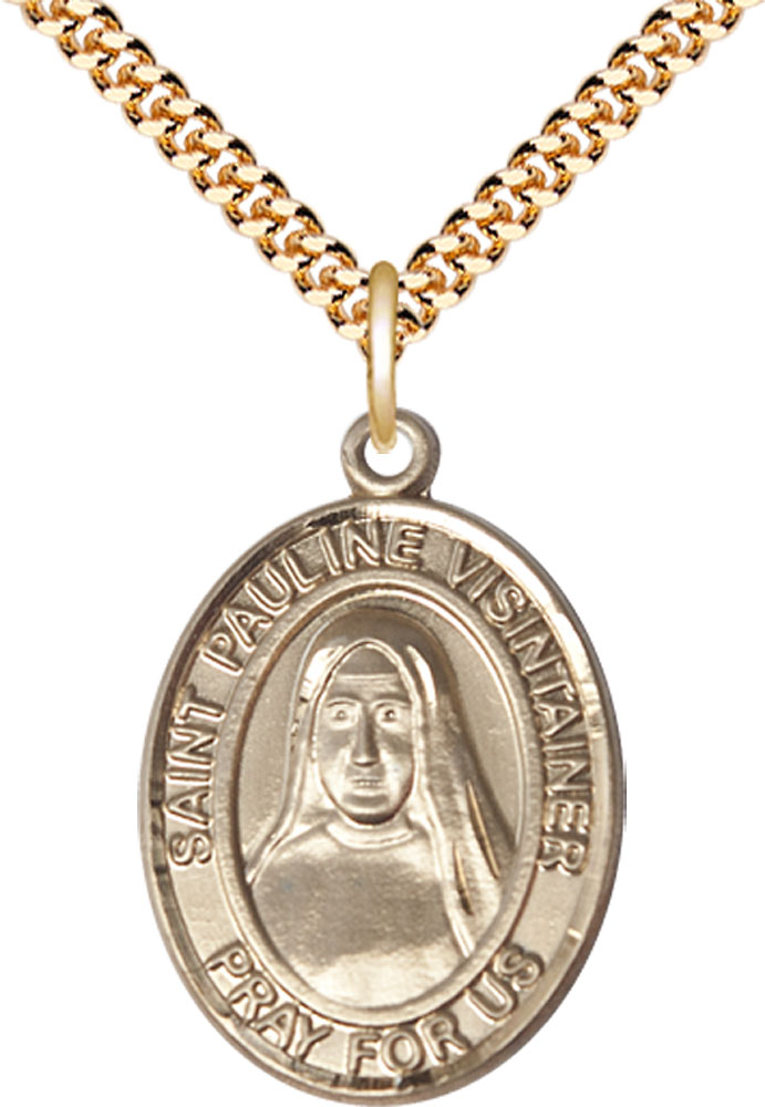 14kt Gold Filled Saint Pauline Visintainer Pendant on a 24 inch Gold Plate Heavy Curb chain