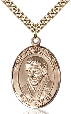 14kt Gold Filled Saint Peter Canisius Pendant on a 24 inch Gold Plate Heavy Curb chain