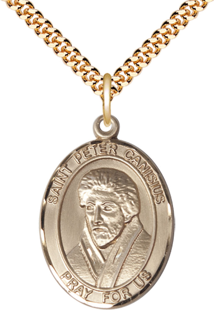 14kt Gold Filled Saint Peter Canisius Pendant on a 24 inch Gold Plate Heavy Curb chain