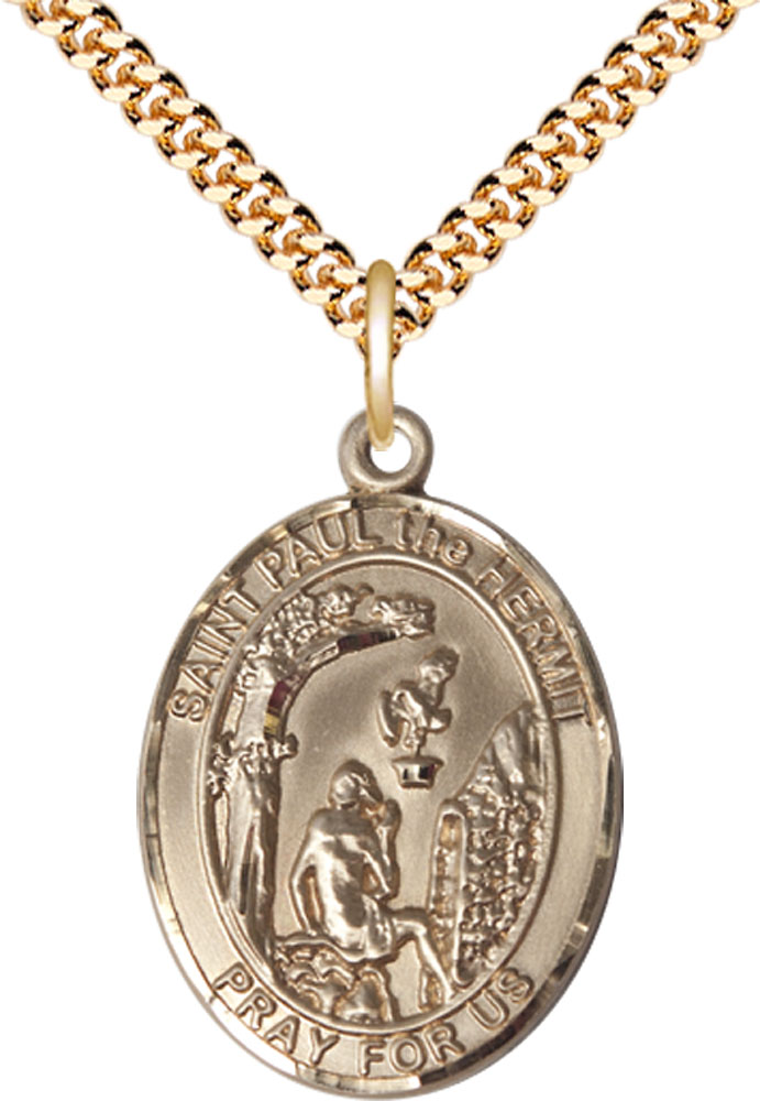 14kt Gold Filled Paul the Hermit Pendant on a 24 inch Gold Plate Heavy Curb chain