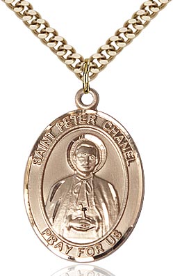 14kt Gold Filled Saint Peter Chanel Pendant on a 24 inch Gold Plate Heavy Curb chain