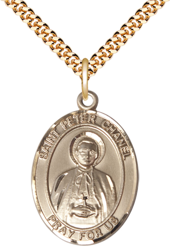 14kt Gold Filled Saint Peter Chanel Pendant on a 24 inch Gold Plate Heavy Curb chain
