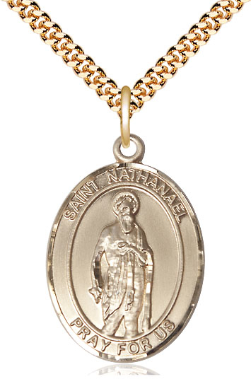 14kt Gold Filled Saint Nathanael Pendant on a 24 inch Gold Plate Heavy Curb chain