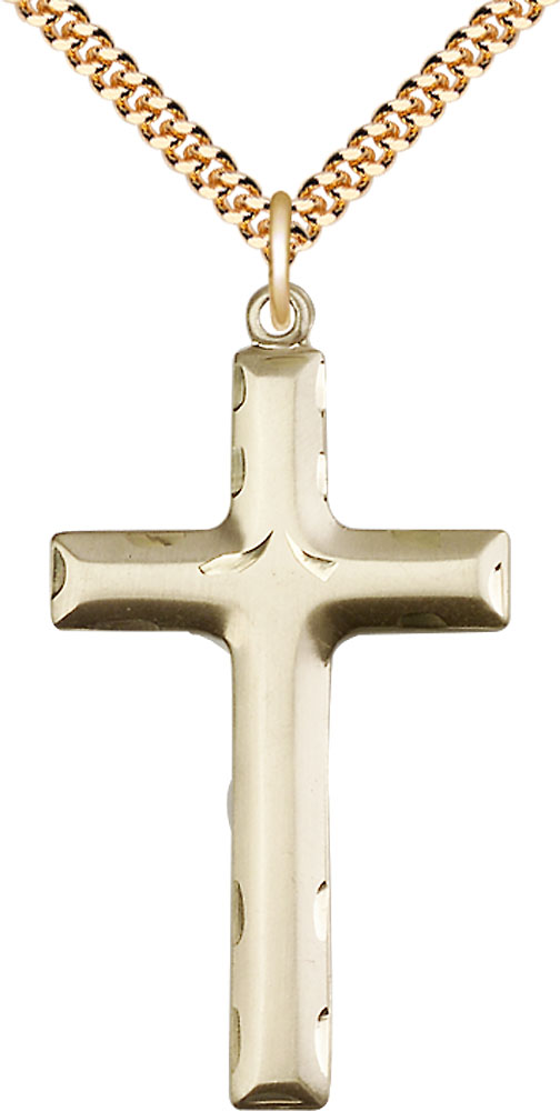 14kt Gold Filled Cross Pendant on a 24 inch Gold Plate Heavy Curb chain
