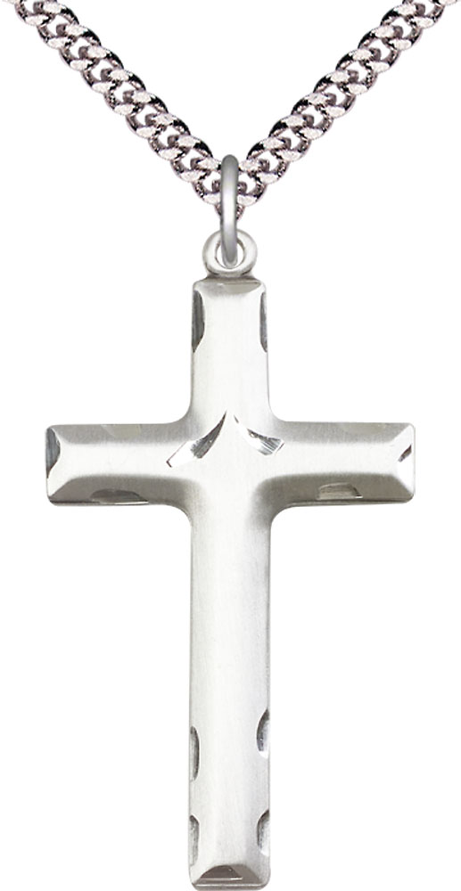 Sterling Silver Cross Pendant on a 24 inch Light Rhodium Heavy Curb chain