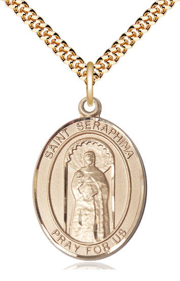 14kt Gold Filled Saint Seraphina Pendant on a 24 inch Gold Plate Heavy Curb chain