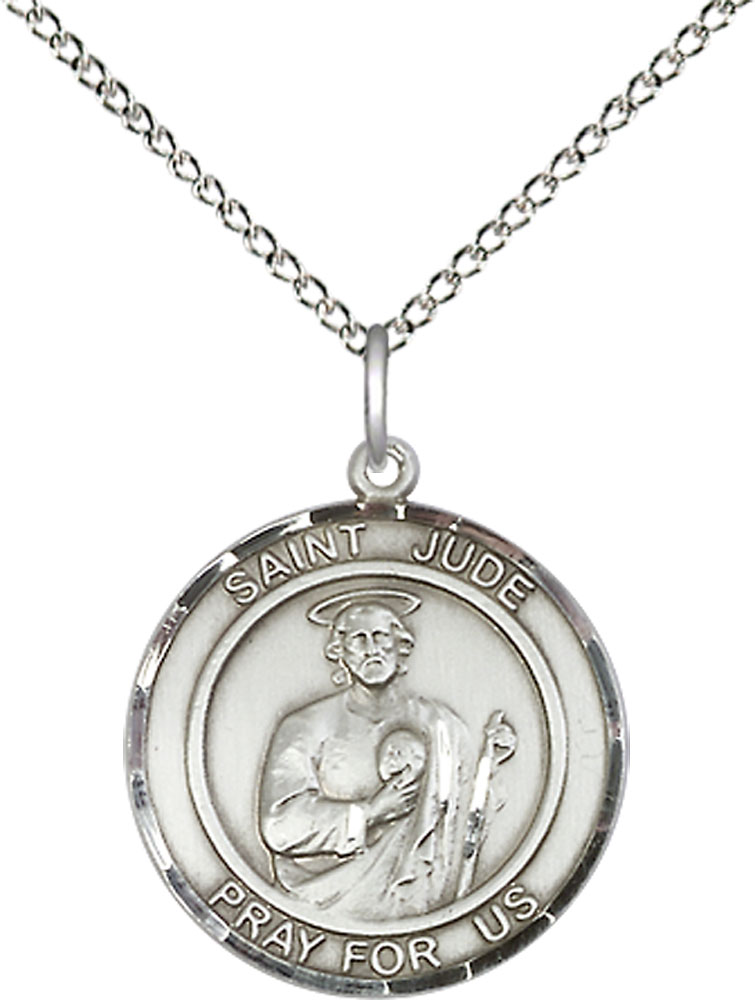 Sterling Silver Saint Jude Pendant on a 18 inch Sterling Silver Light Curb chain