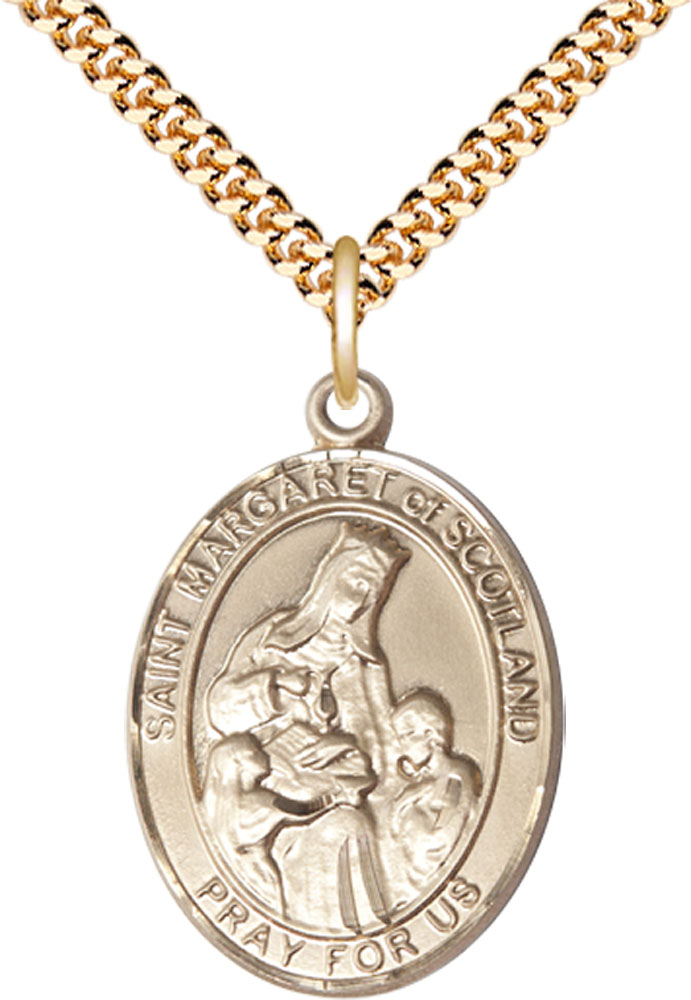14kt Gold Filled Saint Margaret of Scotland Pendant on a 24 inch Gold Plate Heavy Curb chain