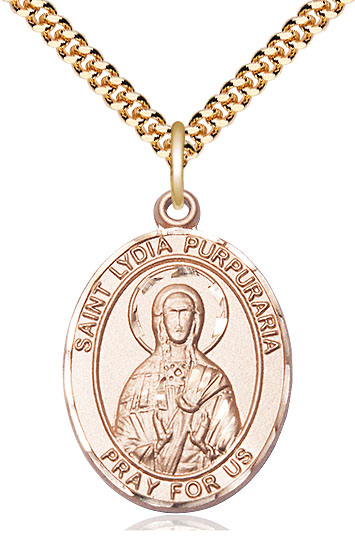 14kt Gold Filled Saint Lydia Purpuraria Pendant on a 24 inch Gold Plate Heavy Curb chain