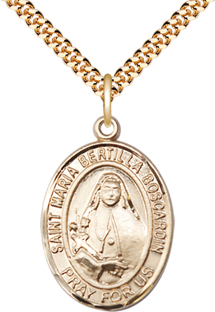 14kt Gold Filled Saint Maria Bertilla Boscardin Pendant on a 24 inch Gold Plate Heavy Curb chain