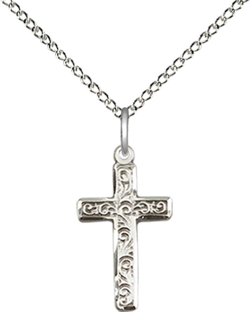 Sterling Silver Cross Pendant on a 18 inch Sterling Silver Light Curb chain