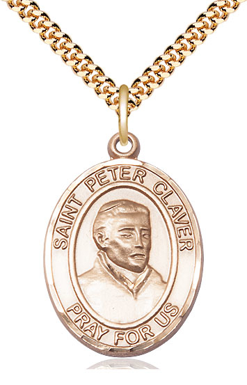 14kt Gold Filled Saint Peter Claver Pendant on a 24 inch Gold Plate Heavy Curb chain