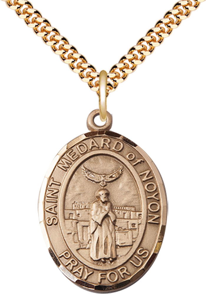 14kt Gold Filled Saint Medard of Noyon Pendant on a 24 inch Gold Plate Heavy Curb chain