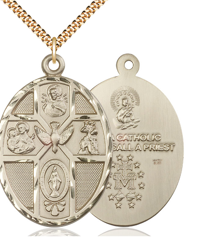 14kt Gold Filled 5-Way Holy Spirit Pendant on a 24 inch Gold Plate Heavy Curb chain