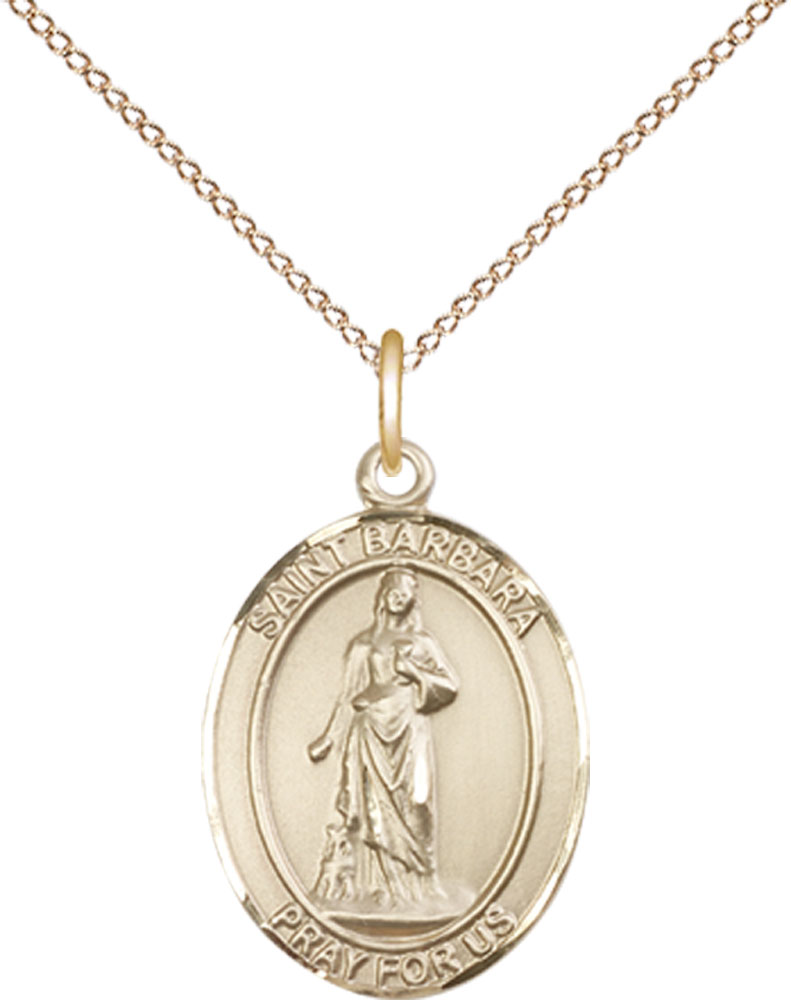 14kt Gold Filled Saint Barbara Pendant on a 18 inch Gold Filled Light Curb chain