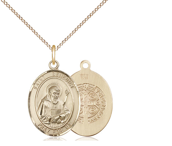 14kt Gold Filled Saint Benedict Pendant on a 18 inch Gold Filled Light Curb chain