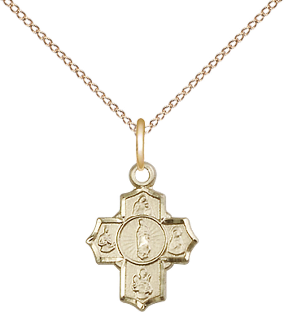 14kt Gold Filled 5-Way Motherhood Pendant on a 18 inch Gold Filled Light Curb chain