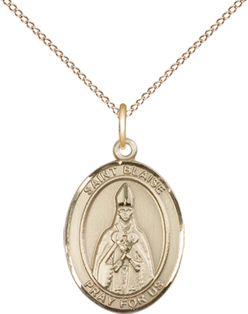 14kt Gold Filled Saint Blaise Pendant on a 18 inch Gold Filled Light Curb chain
