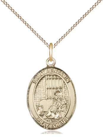 14kt Gold Filled Saint Benjamin Pendant on a 18 inch Gold Filled Light Curb chain