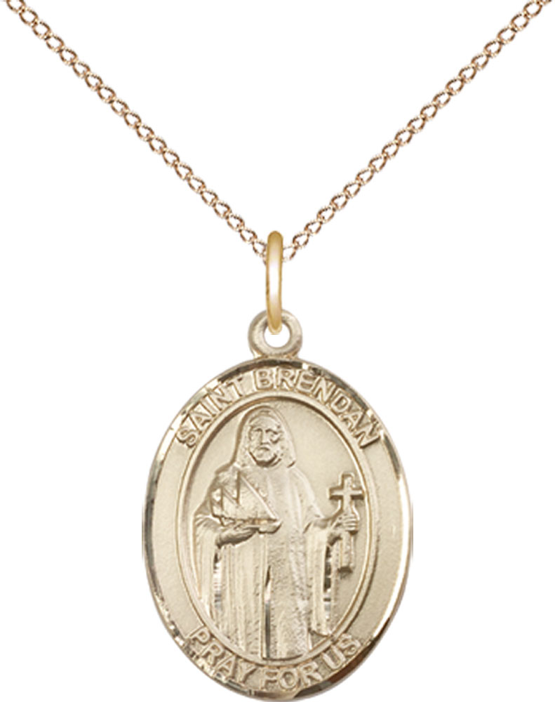 14kt Gold Filled Saint Brendan the Navigator Pendant on a 18 inch Gold Filled Light Curb chain
