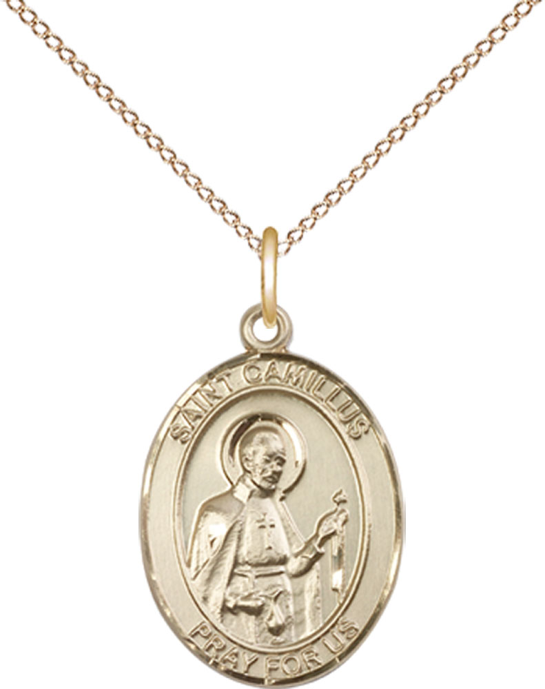 14kt Gold Filled Saint Camillus of Lellis Pendant on a 18 inch Gold Filled Light Curb chain
