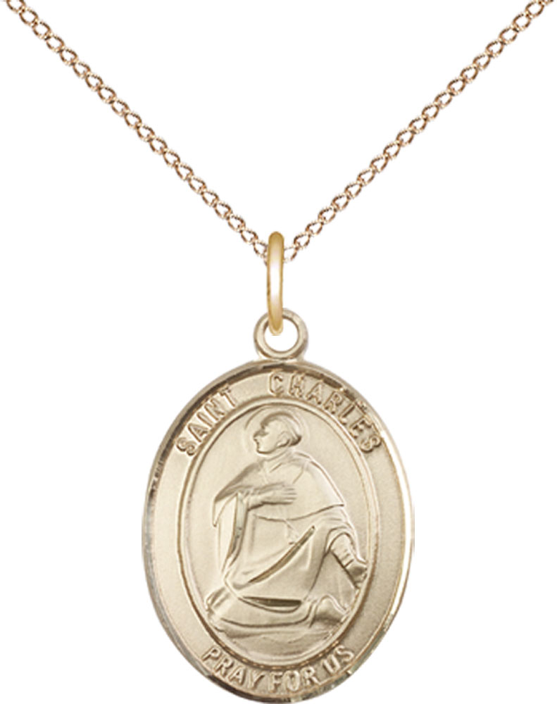 14kt Gold Filled Saint Charles Borromeo Pendant on a 18 inch Gold Filled Light Curb chain