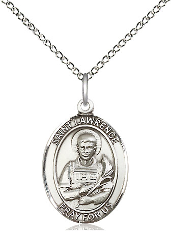 Sterling Silver Saint Lawrence Pendant on a 18 inch Sterling Silver Light Curb chain